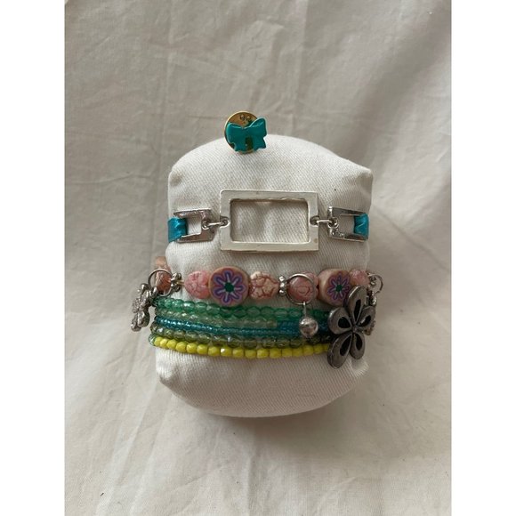 Fashion Jewelry Other - 3 Bracelets and a pin - Beaded Colorful Bracelets / Ribbon Rectangle Bracelet